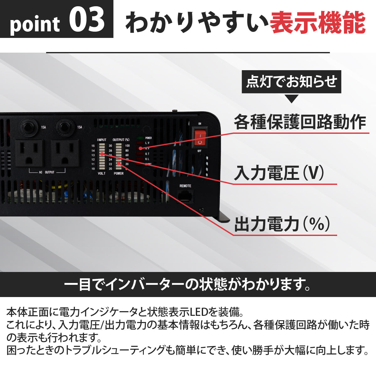 2500W 正弦波インバーター JSW2500TR