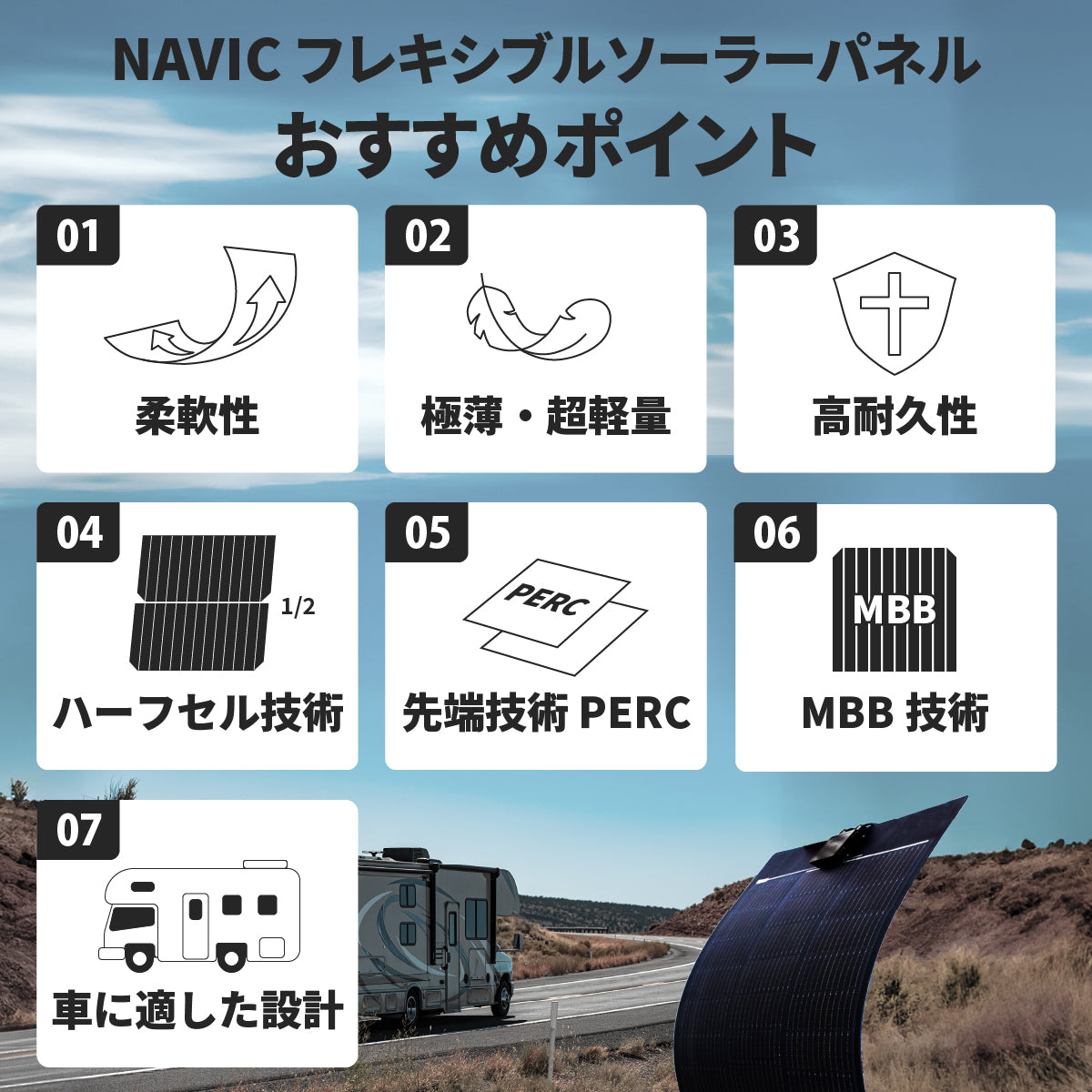 105W フレキシブルソーラーパネル N100WFLB